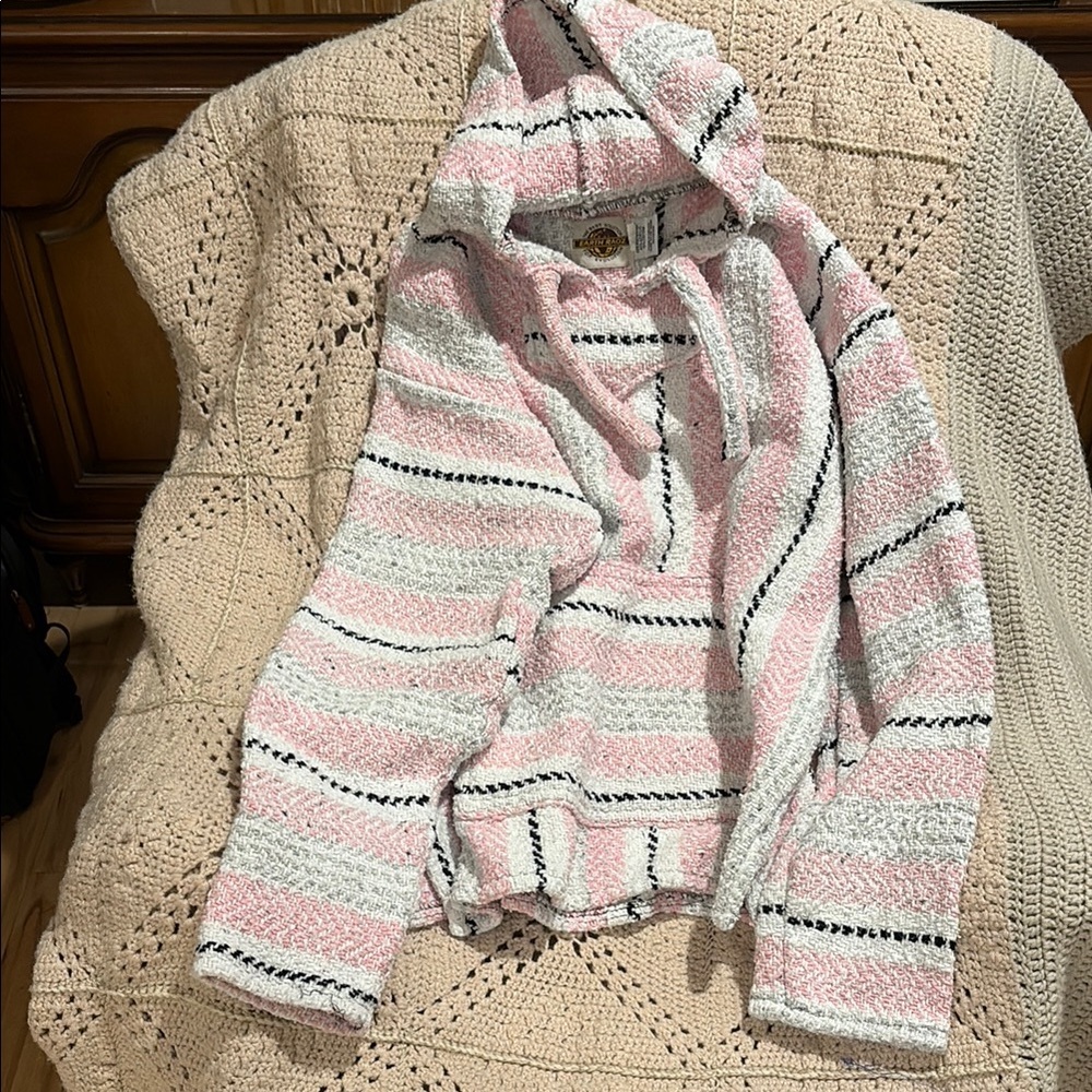 Cozy Striped Pink and White Cowl Neck Sweater